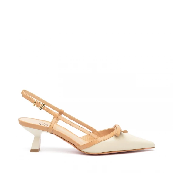 Slingback Festa IAMY in pelle beige e cuoio
