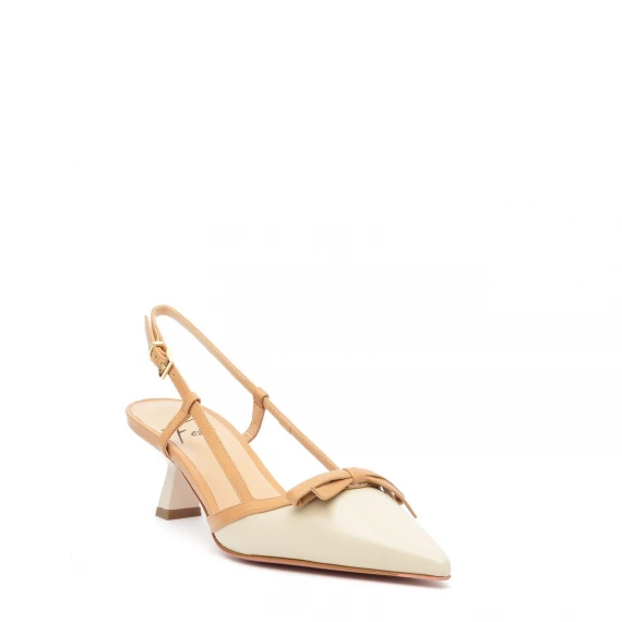Slingback Festa IAMY in pelle beige e cuoio