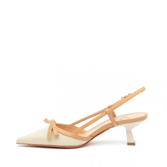 Slingback Festa IAMY in pelle beige e cuoio