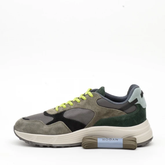 Sneakers Hogan H563 in camoscio e tessuto verde