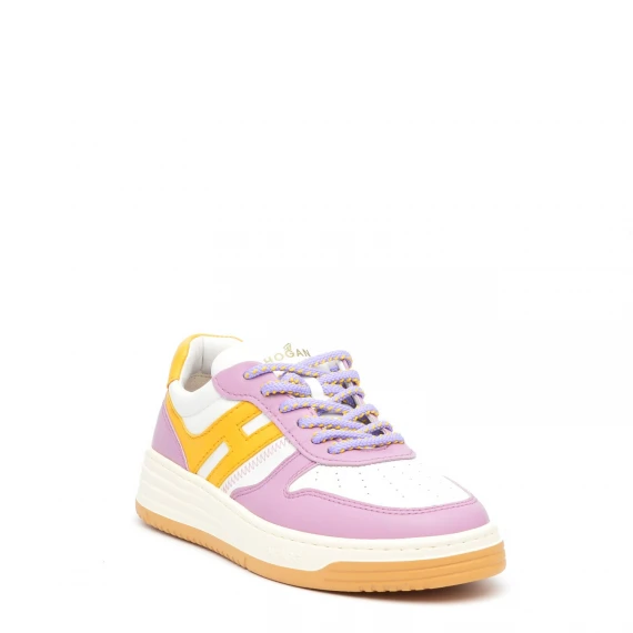 Sneakers Hogan H630 in pelle bianco, viola e giallo