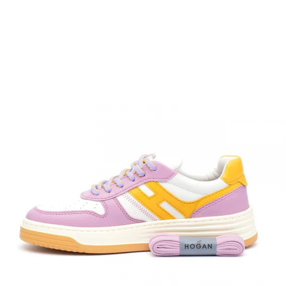 Sneakers Hogan H630 in pelle bianco, viola e giallo