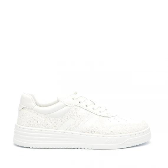 Sneakers Hogan H630 in pelle e glitter bianco