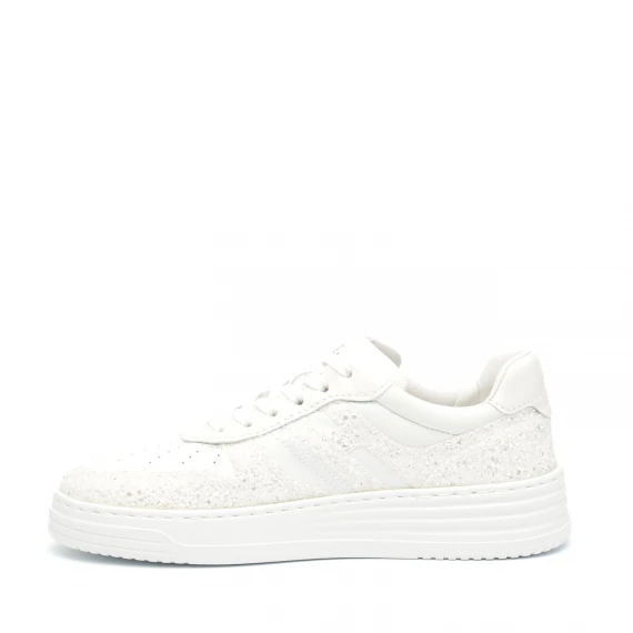 Sneakers Hogan H630 in pelle e glitter bianco