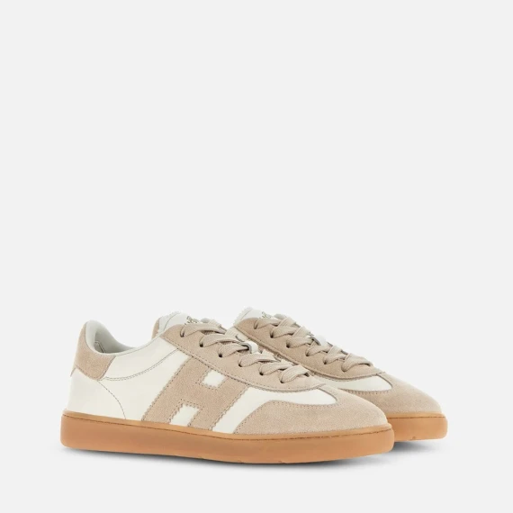 Sneakers Hogan Cool in pelle bianca e camoscio beige