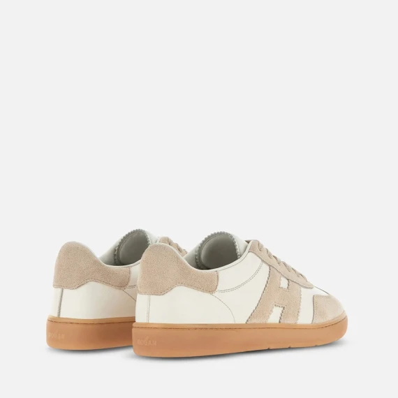 Sneakers Hogan Cool in pelle bianca e camoscio beige