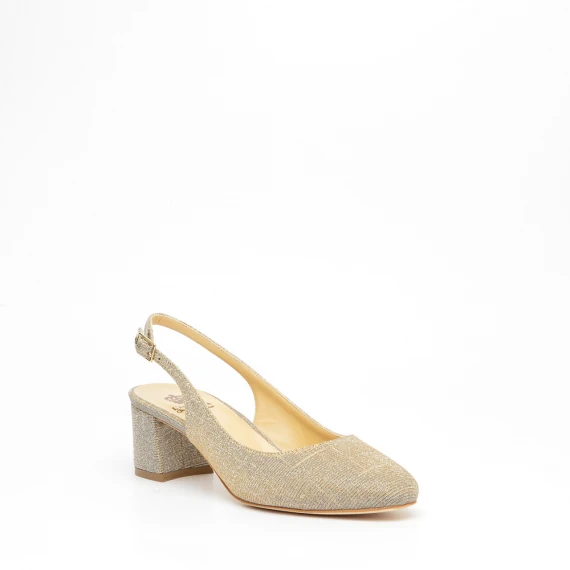 Slingback in tessuto effetto glitter argento e oro