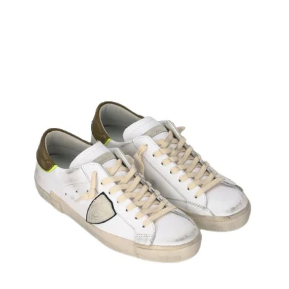 Sneakers Philippe Model PRLU in pelle bianco e verde militare