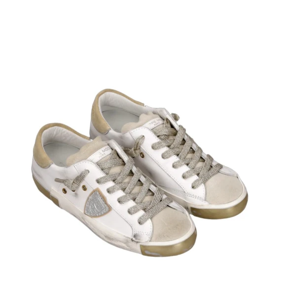 Sneakers Philippe Model PRLD in pelle bianco e oro