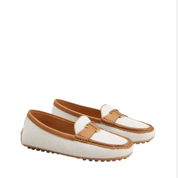 Mocassino Tod's  in tessuto misto cotone e lino bianco